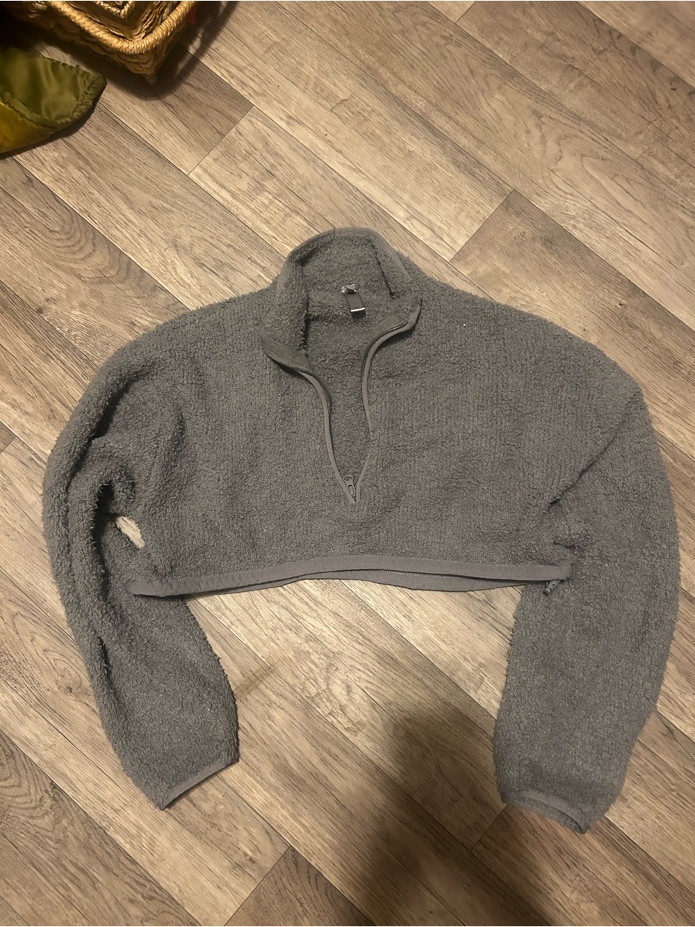 SKIMS Gray Teddy Quarter-Zip Crop Jacket
